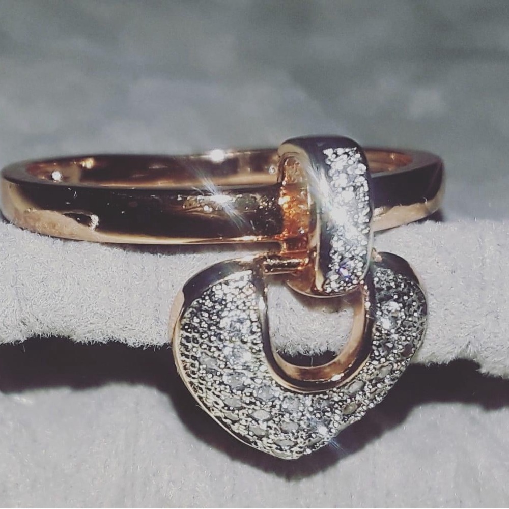 18K Gold filled Heart Charm Ring with Pavé Crystals